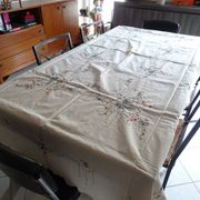 Tablecloth and 12 linen towels embroidery fine colorful flowers 255 x 170 - Old