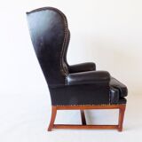 Chesterfield high back leather armchair black from the 1960s