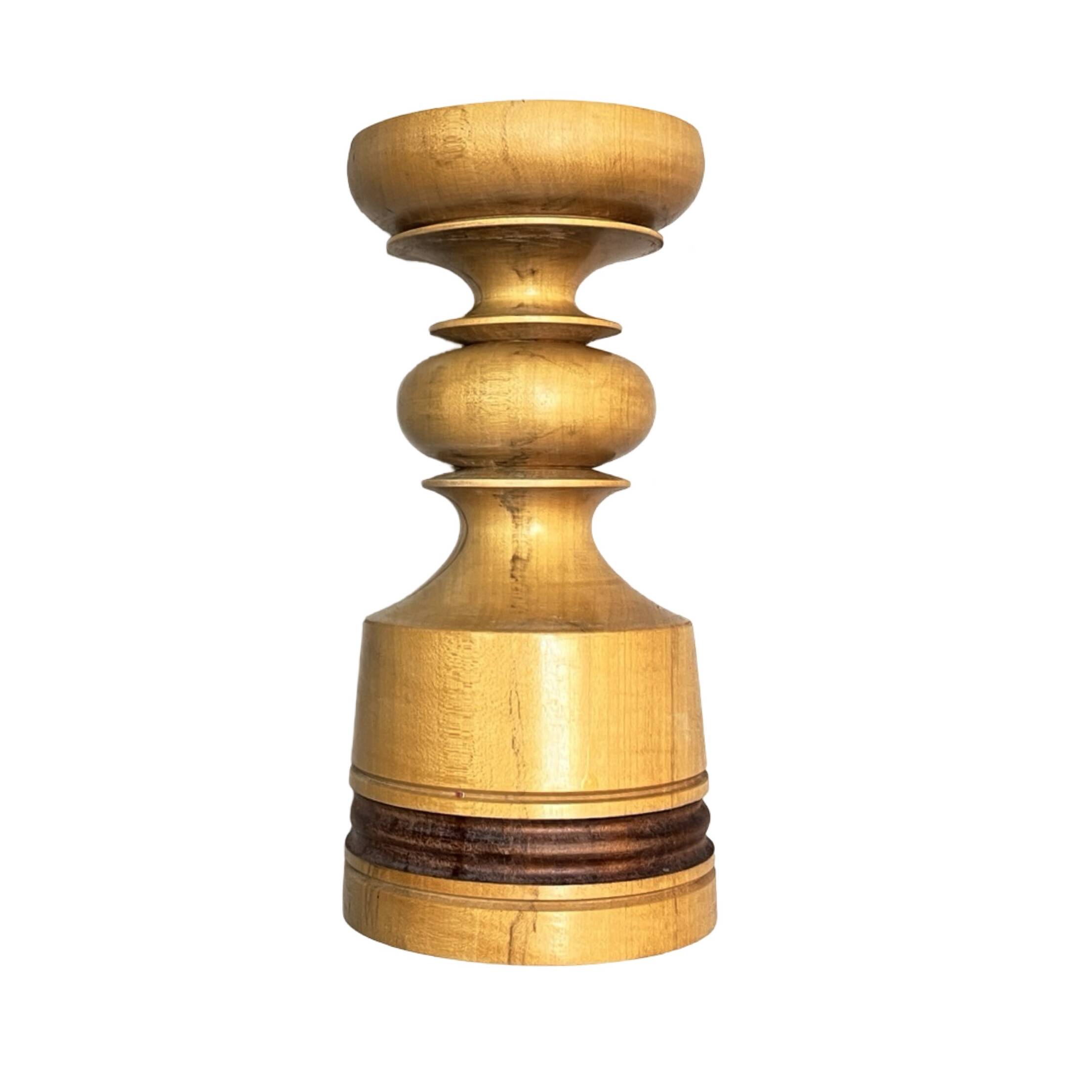 Large, turned wooden candlestick, Belgium, 1970s.