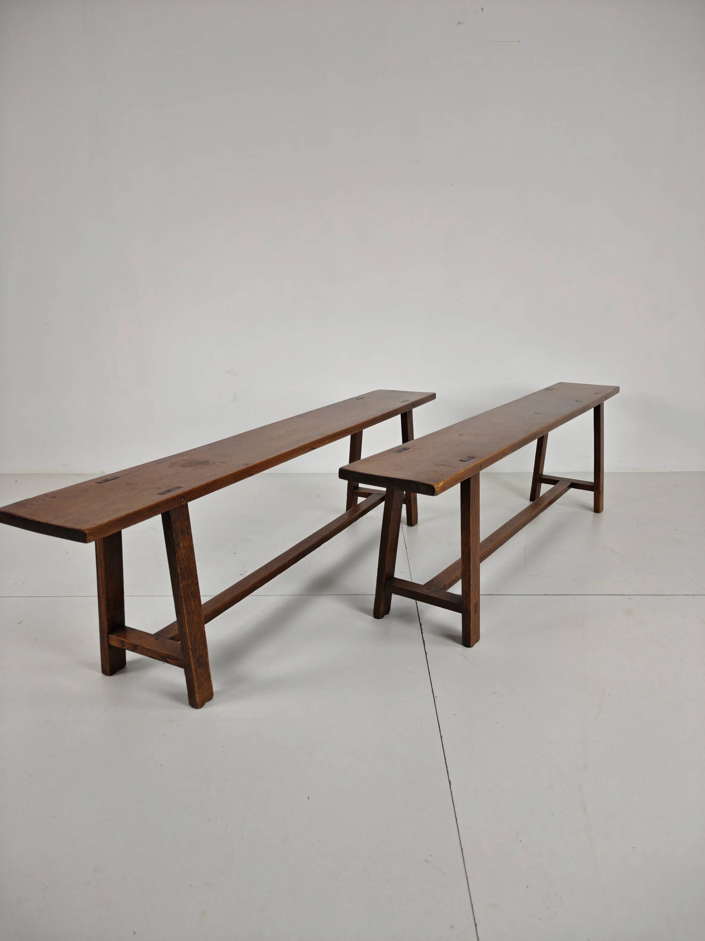 Pair of 19th century French rustic benches – solid oak