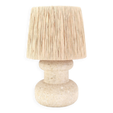 Stone column lamp, raffia lampshade, 1960s