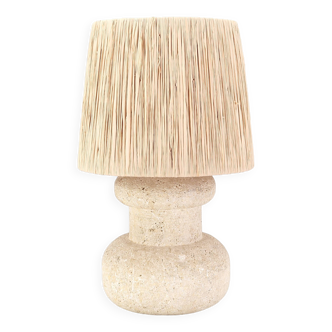 Stone column lamp, raffia lampshade, 1960s