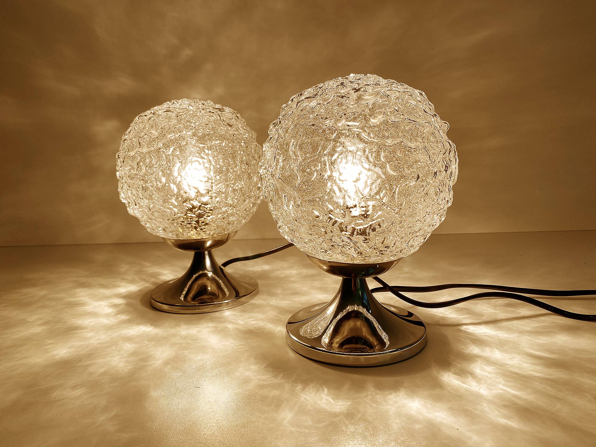 Pair of Vintage Glass Bubble Bedside Lamps