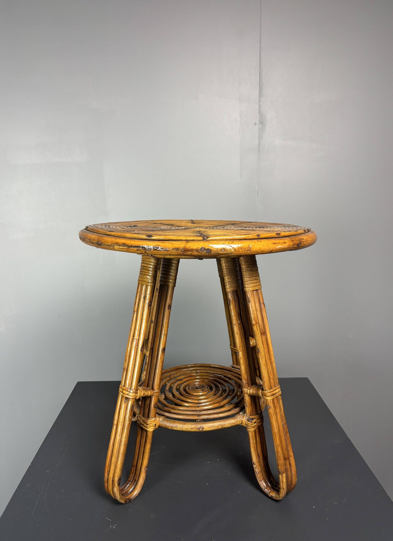 Mid-Century Italian pencil reed rattan side or occasional table, ca 1950s
