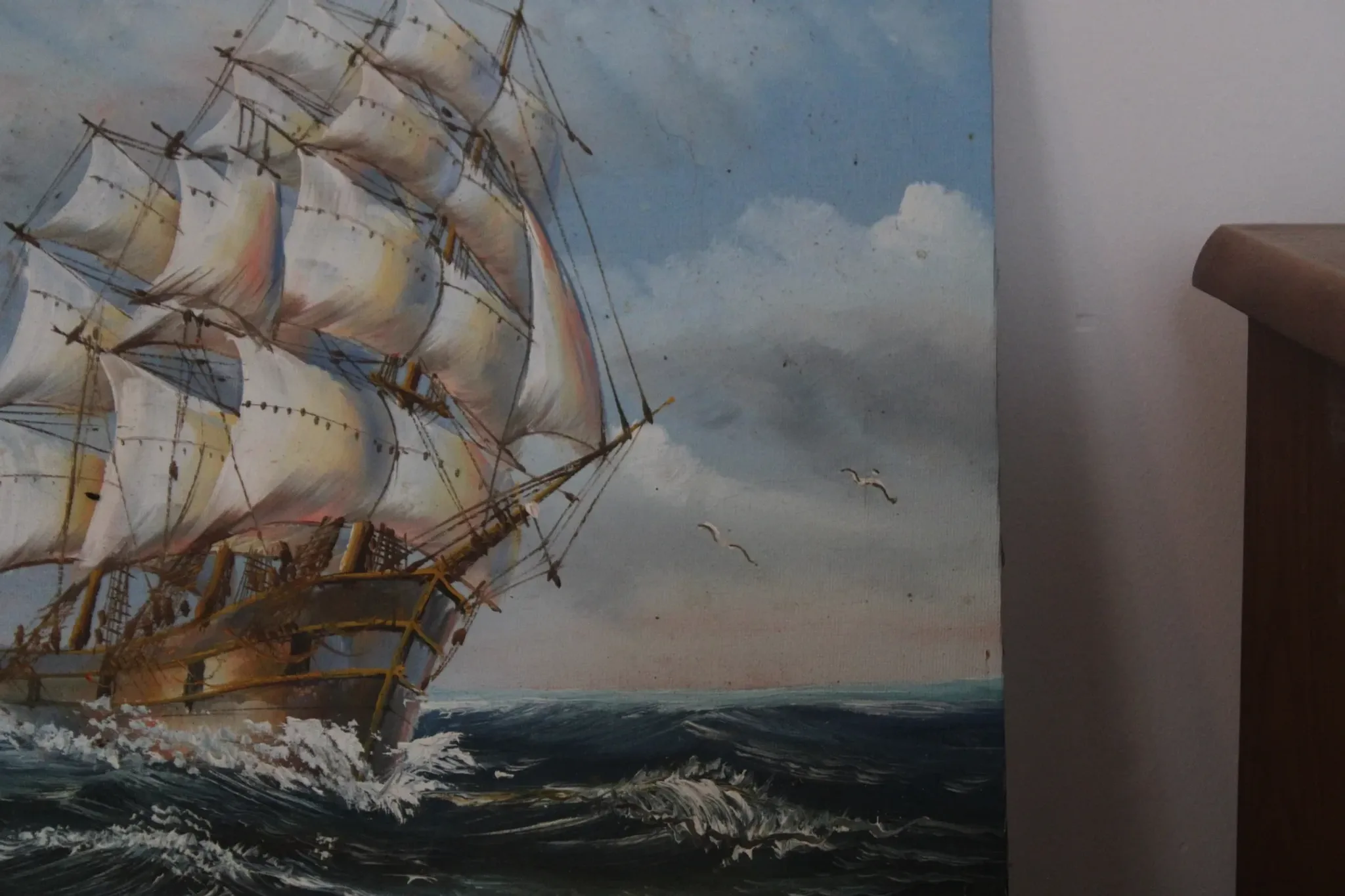 Marine painting on canvas signed "Sartini" – Large sailing ship at sea – 40 × 30 cm