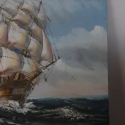 Marine painting on canvas signed "Sartini" – Large sailing ship at sea – 40 × 30 cm