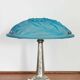 Art Deco table lamp, hammered metal base, glass shade, Degué, France, 1920-30s
