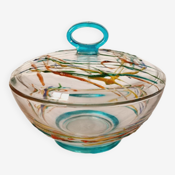 Zecchin Murano Venetian glass candy box or jewelry box, unique handmade piece.