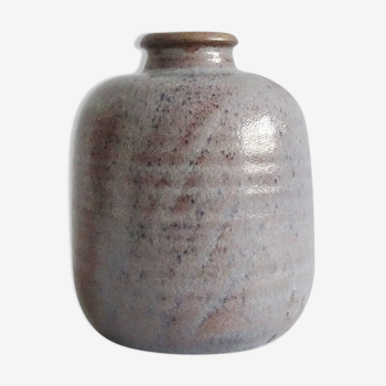 Vase in blau braun, Mid Century Keramik, bauchige Blumenvase
