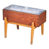 Danish Teak and Beech Planter with Zinc Liner, 1950s