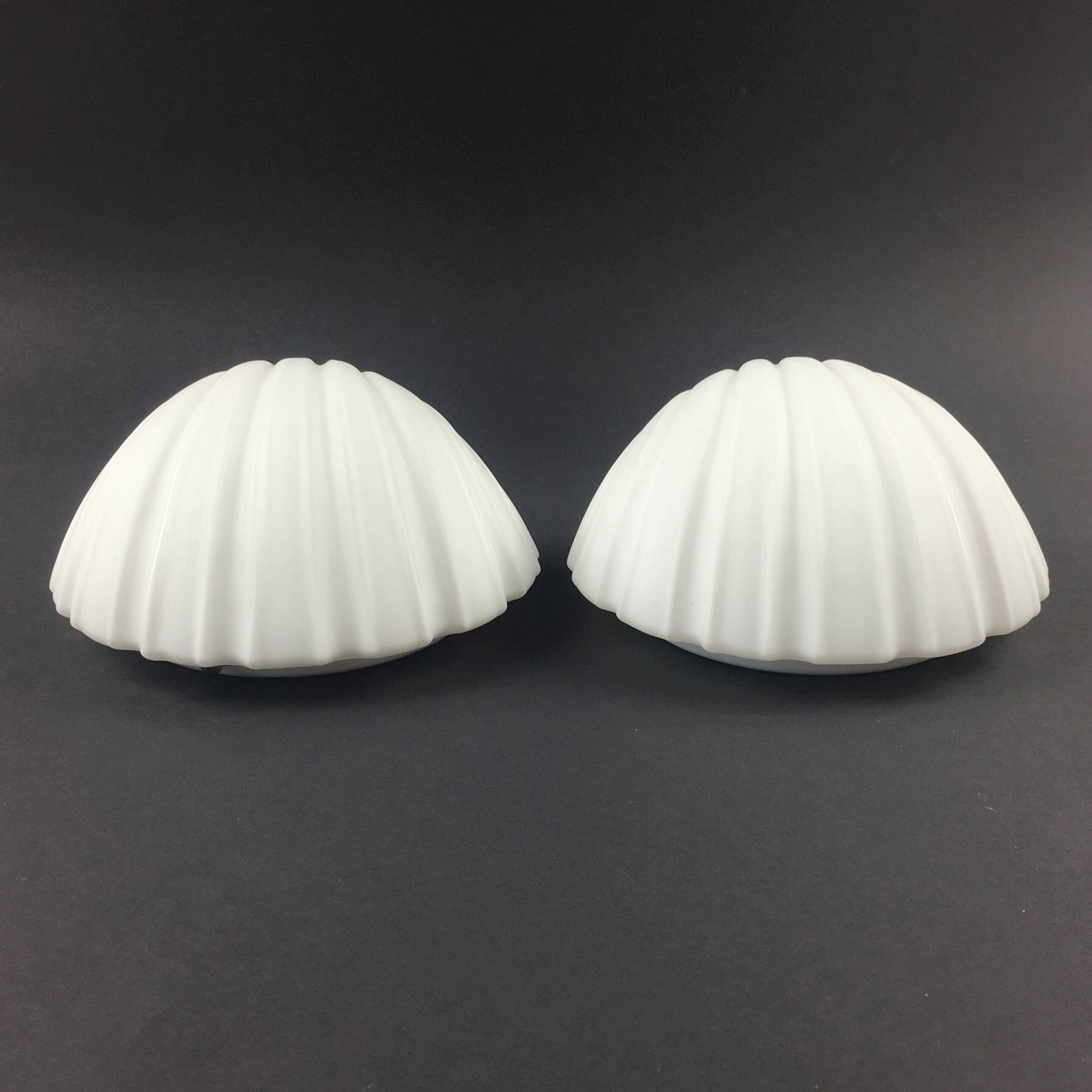 Pair of Opaline Glass Shell-Shaped Wall Lights from Limburg, Germany, 1970s