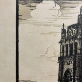 Old illustration of the Cathedral of Rodez, framed.