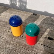 80s multi-colored salt and pepper shakers