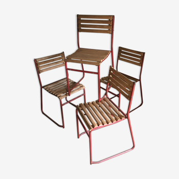 4 red-footed bistro chairs
