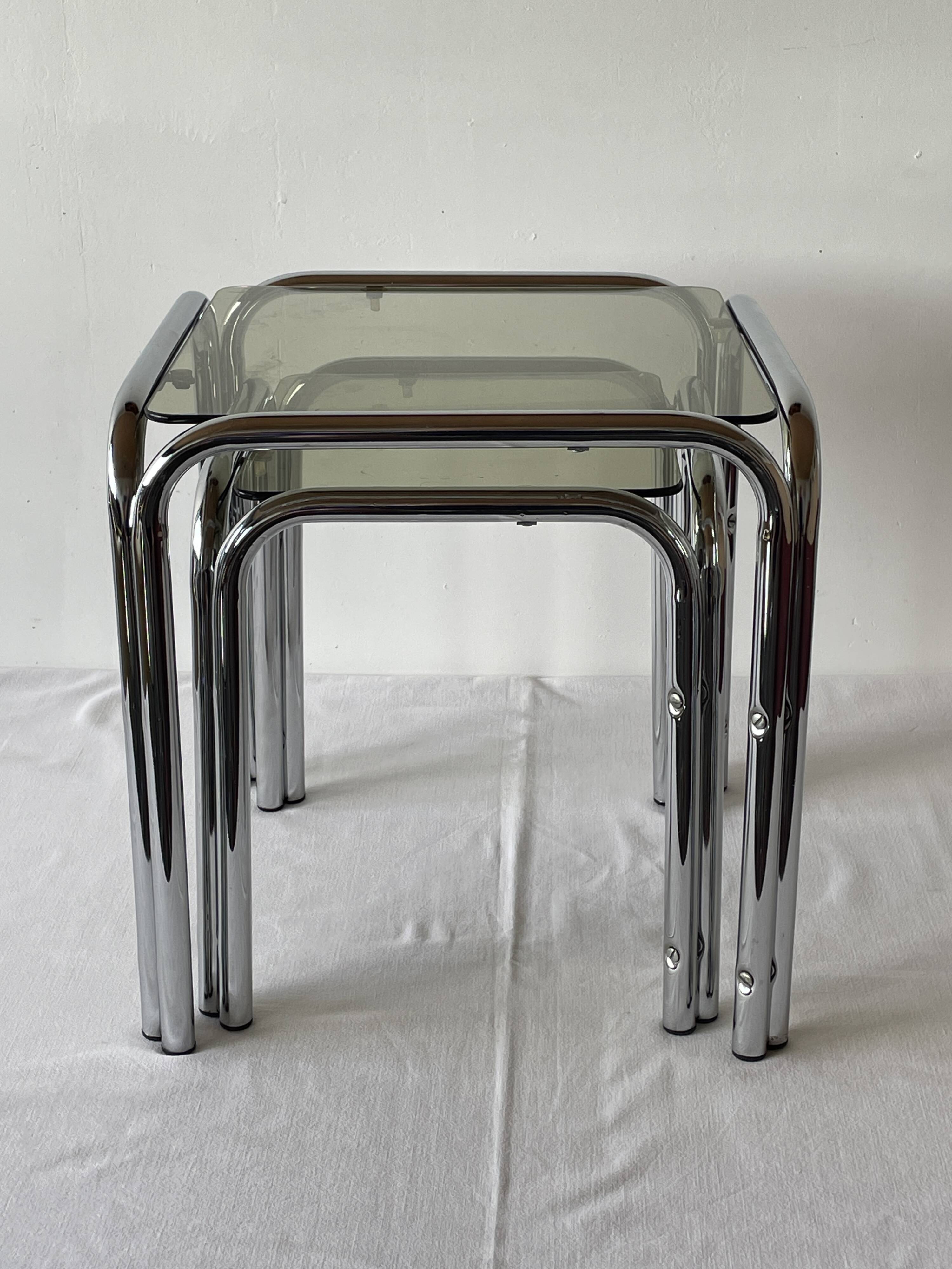 Chrome and smoked glass nesting tables, 1970s