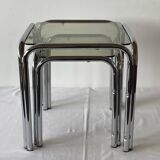 Chrome and smoked glass nesting tables, 1970s