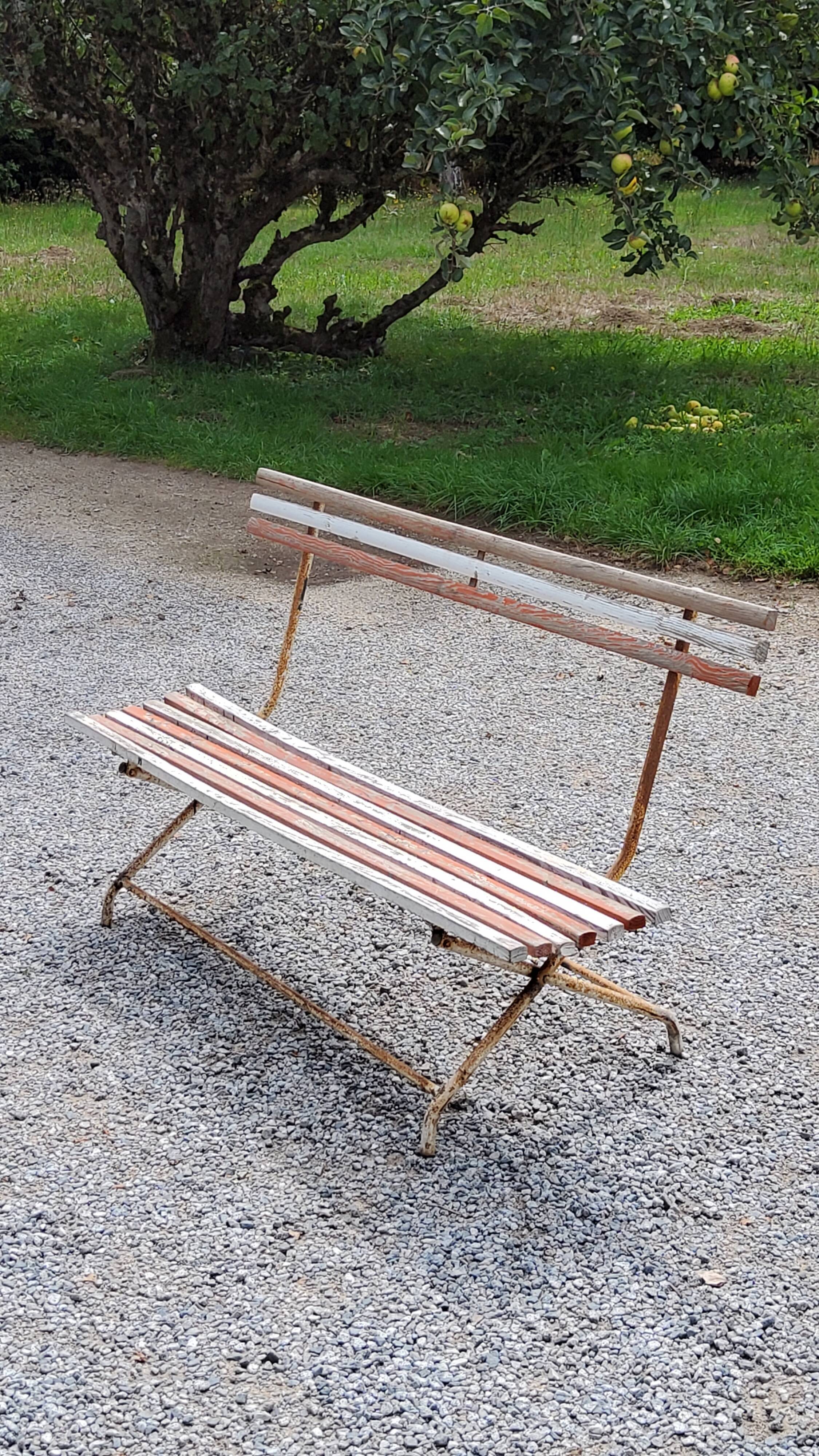 Garden bench with folding wooden slats base tubes from the 50s