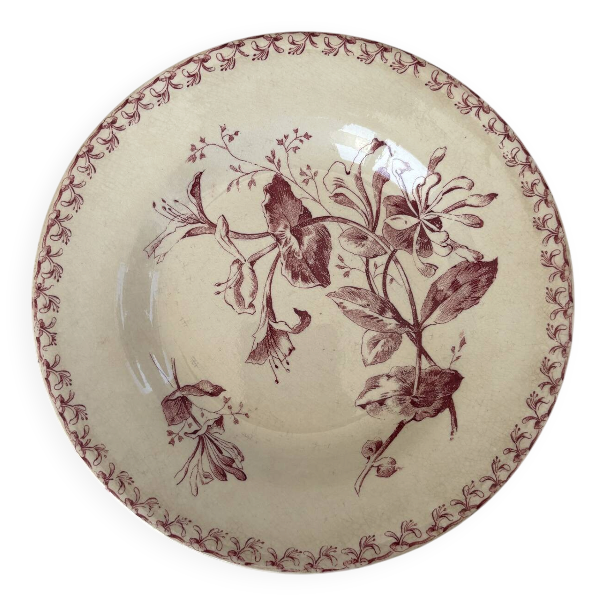Hollow plate red ironstone honeysuckle pattern from Gien pottery