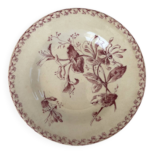 Assiette creuse terre de fer rouge modèle chèvrefeuille de Gien faienc