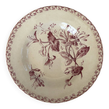 Assiette creuse terre de fer rouge modèle chèvrefeuille de Gien faienc