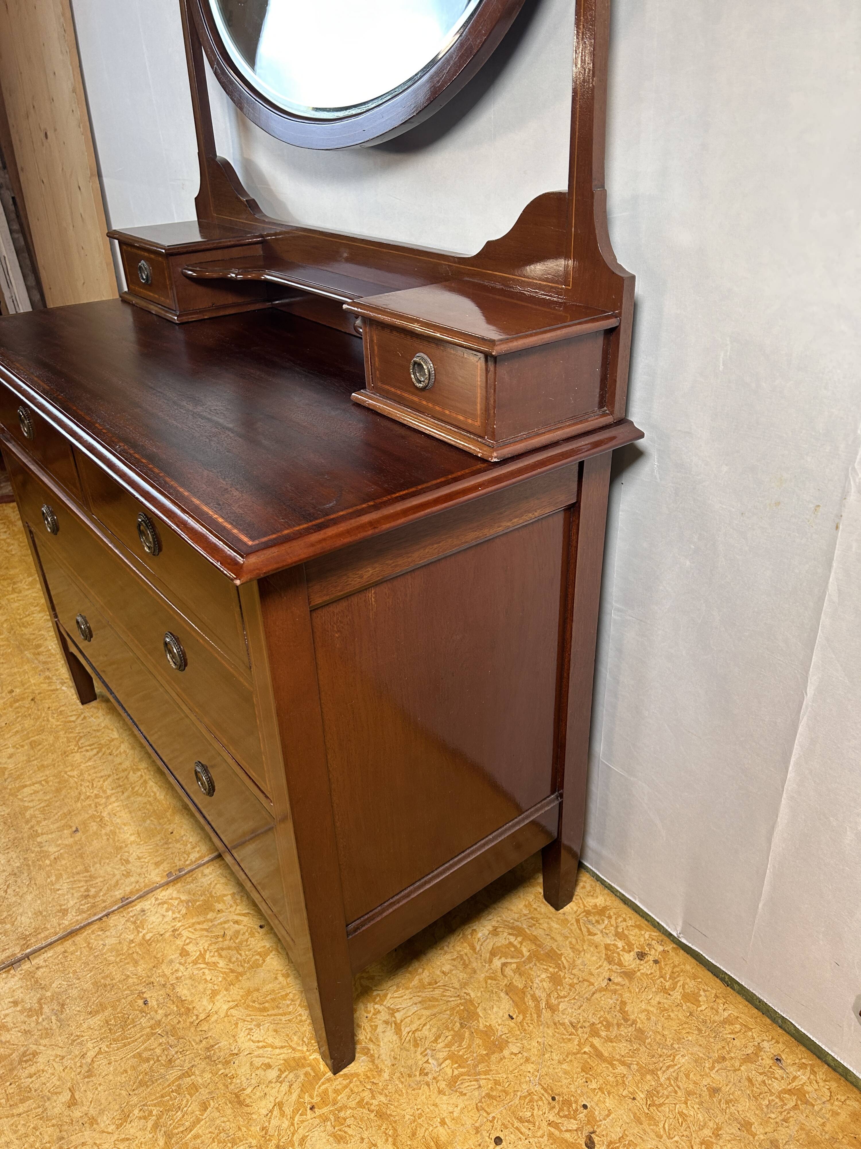 Edwardian Brocante Vintage Mahogany Dressing Table with Inlay 1900-1910
