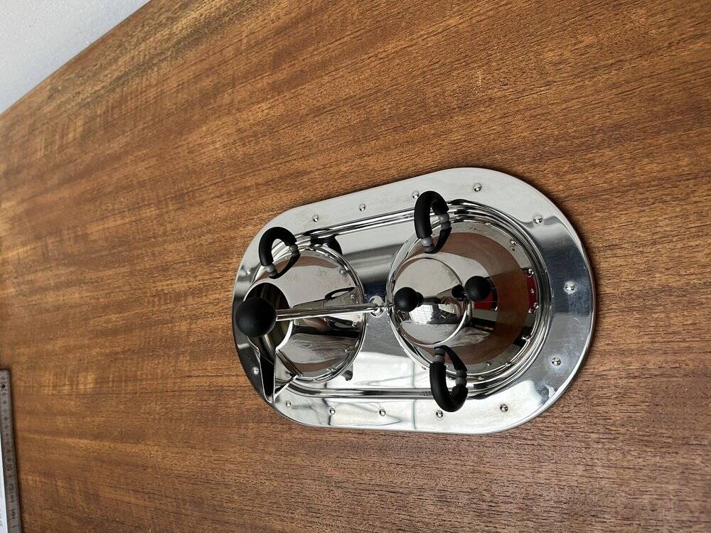 Postmodern Italian plateau for sugar and milk by Michael Graves for Alessi, 1980s, set of 3.