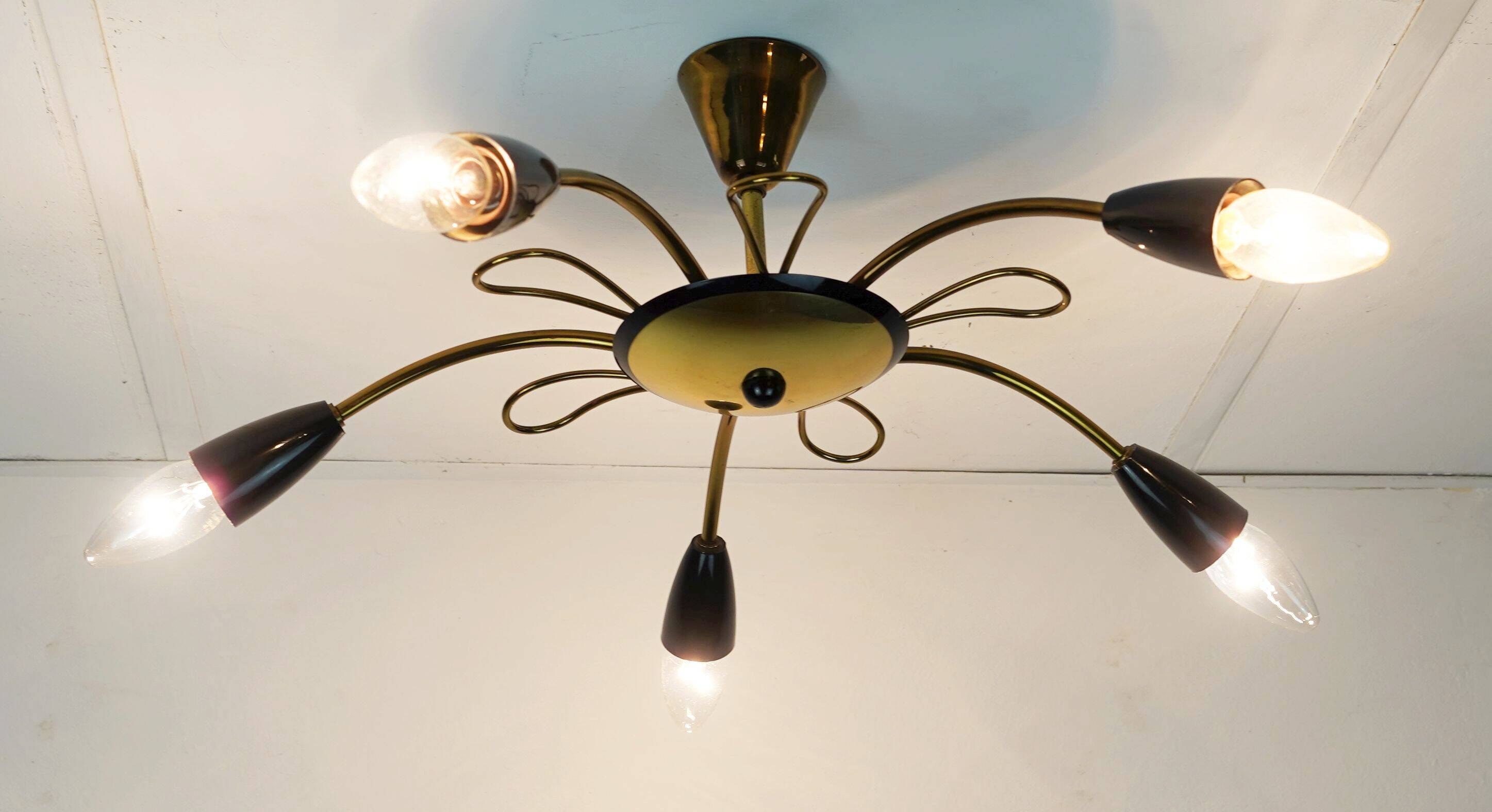 1950s sputnik spider CEILING LAMP brass stilnovo ära mid century