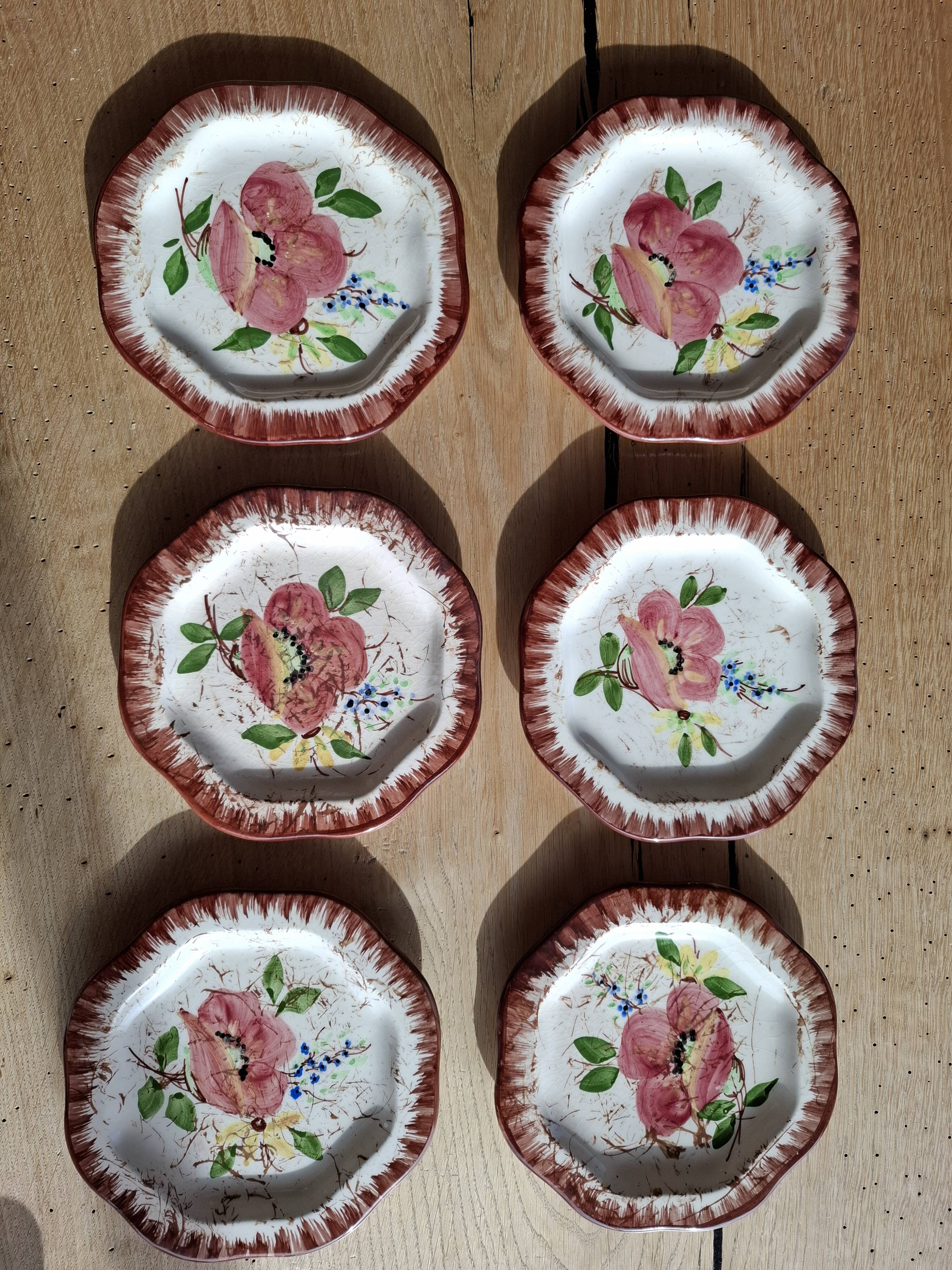 12 antique octagonal dessert plates