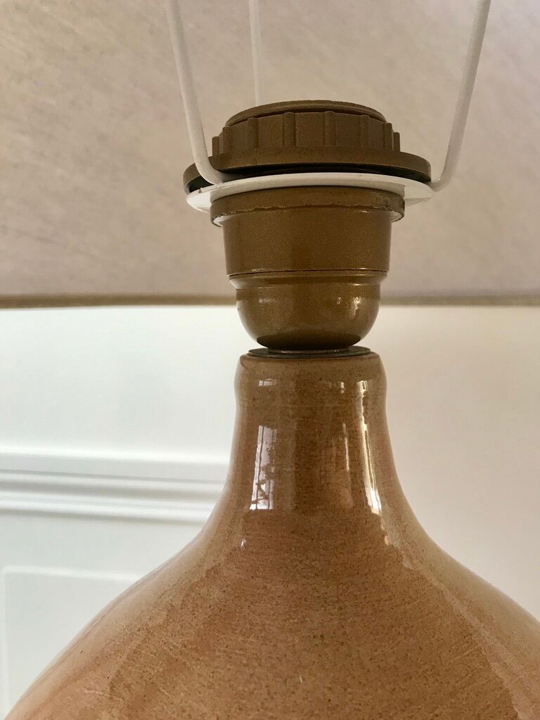 Stoneware lamp and linen lampshade 50s-60s