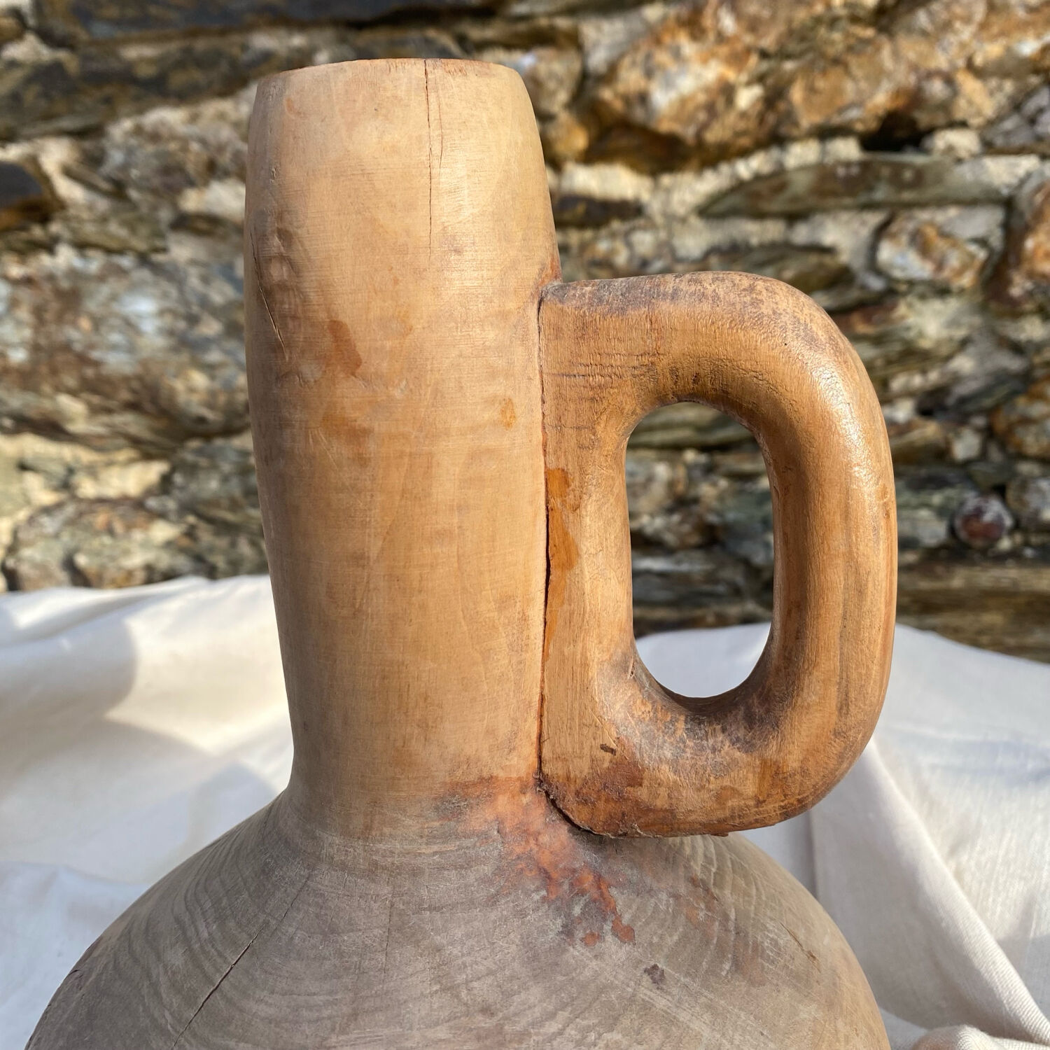 Wooden vase, brutalist, wabi-sabi, vintage craftsmanship.