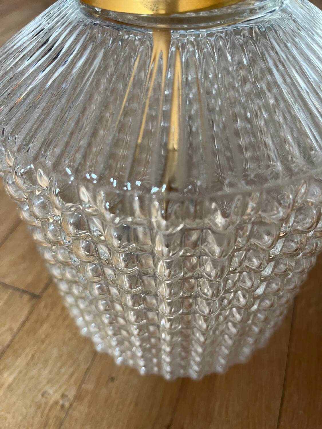 Vintage pendant light in chiseled glass from the 70s