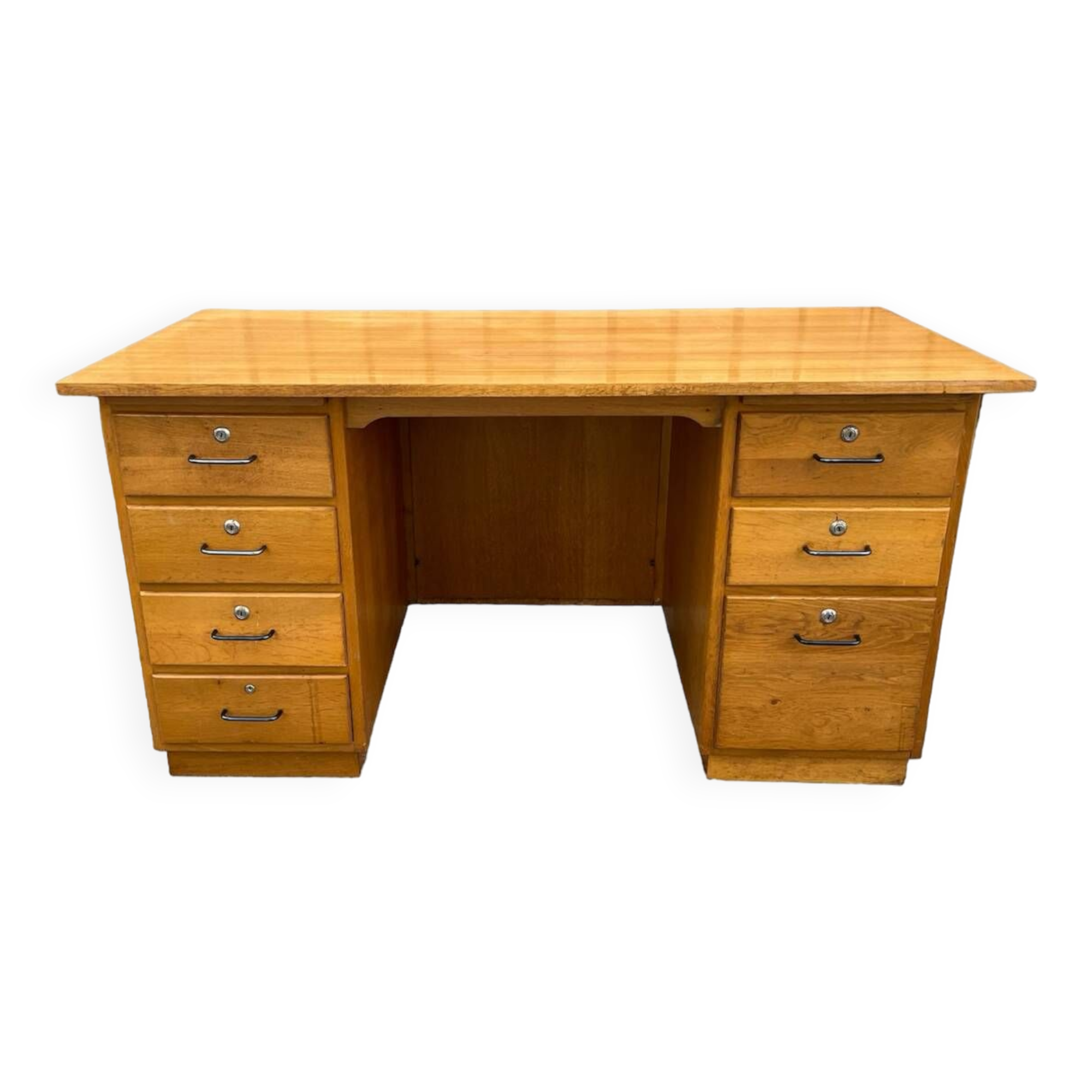 Vintage light oak executive desk