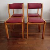 Série de 4 chaises années 60 bois blond et skaï