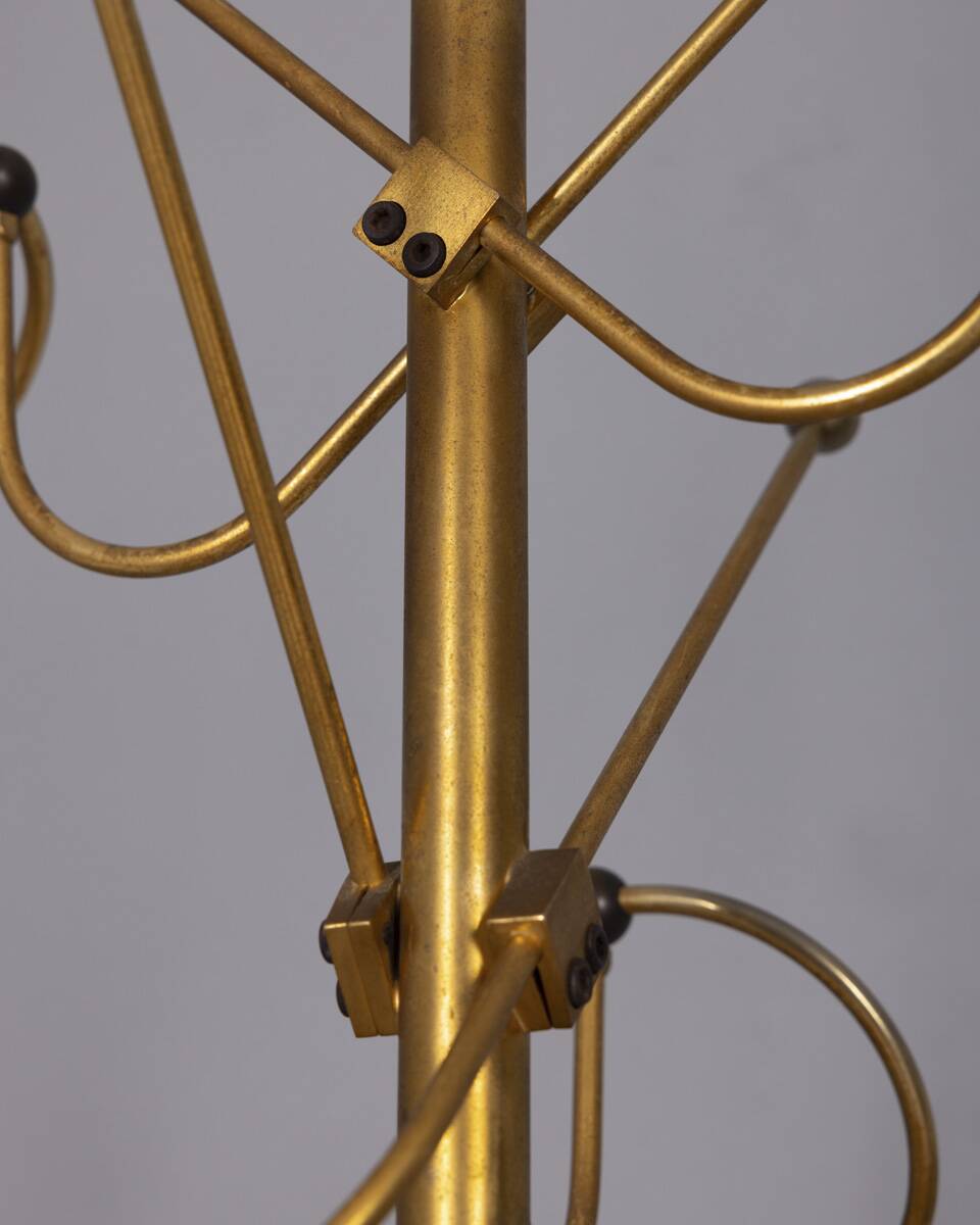 Vintage 1960s floor coat stand in golden brass, italian design