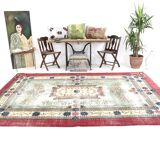 7x11 Rug For Living Room Red Green Bordered Vintage Area Rug, 215x335Cm
