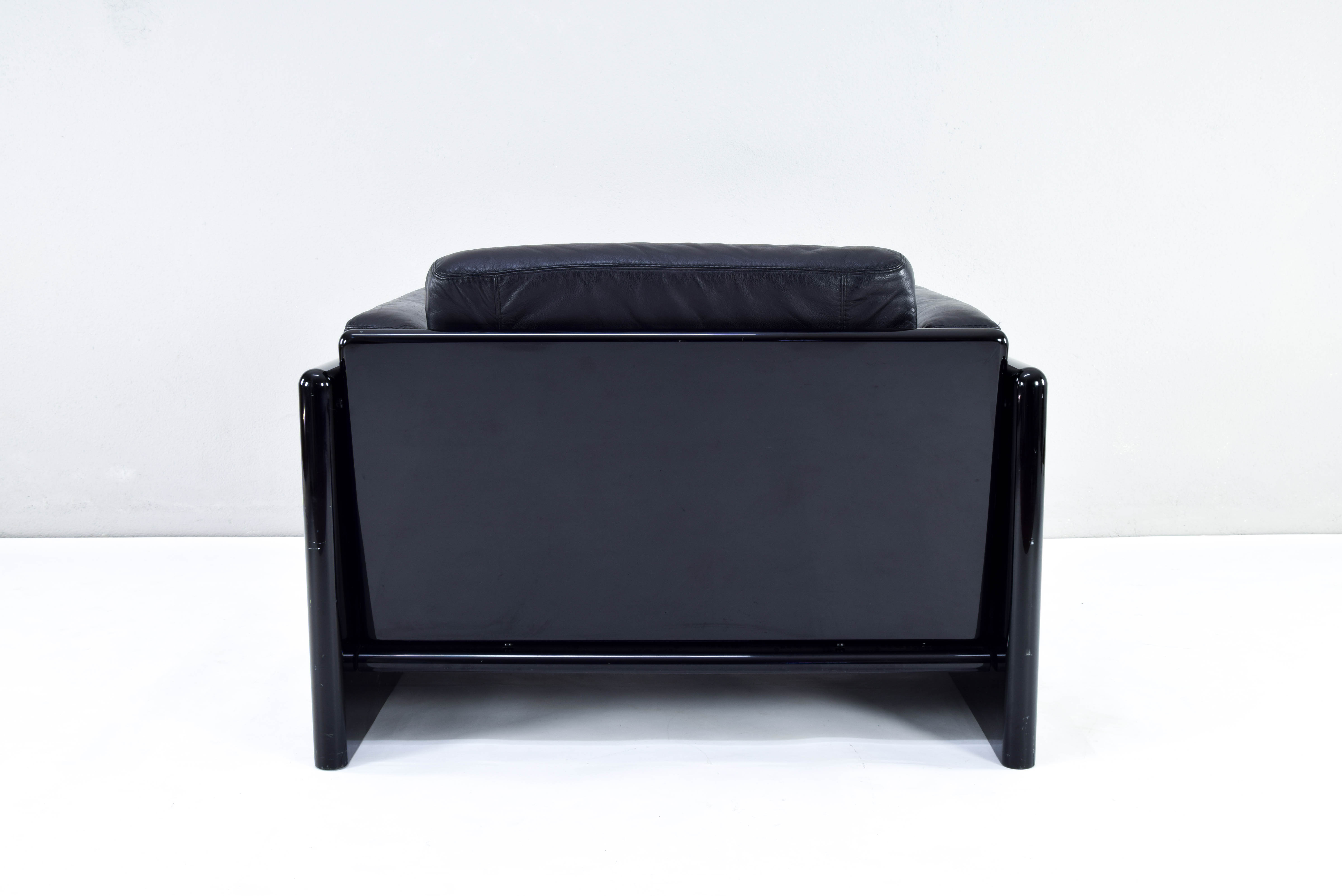 Black Leather Simone Armchair by Ufficio Progetti Gavina for Simon International