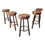 Vintage tree trunk bar stools, 1970s - set of 5