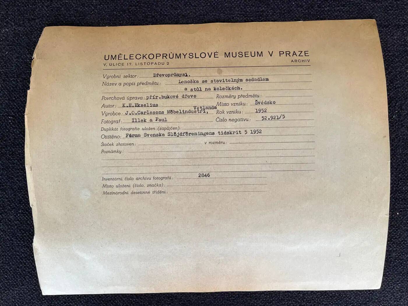 Original photo of furniture by Karl Erik Ekselius / Sweden, 1952