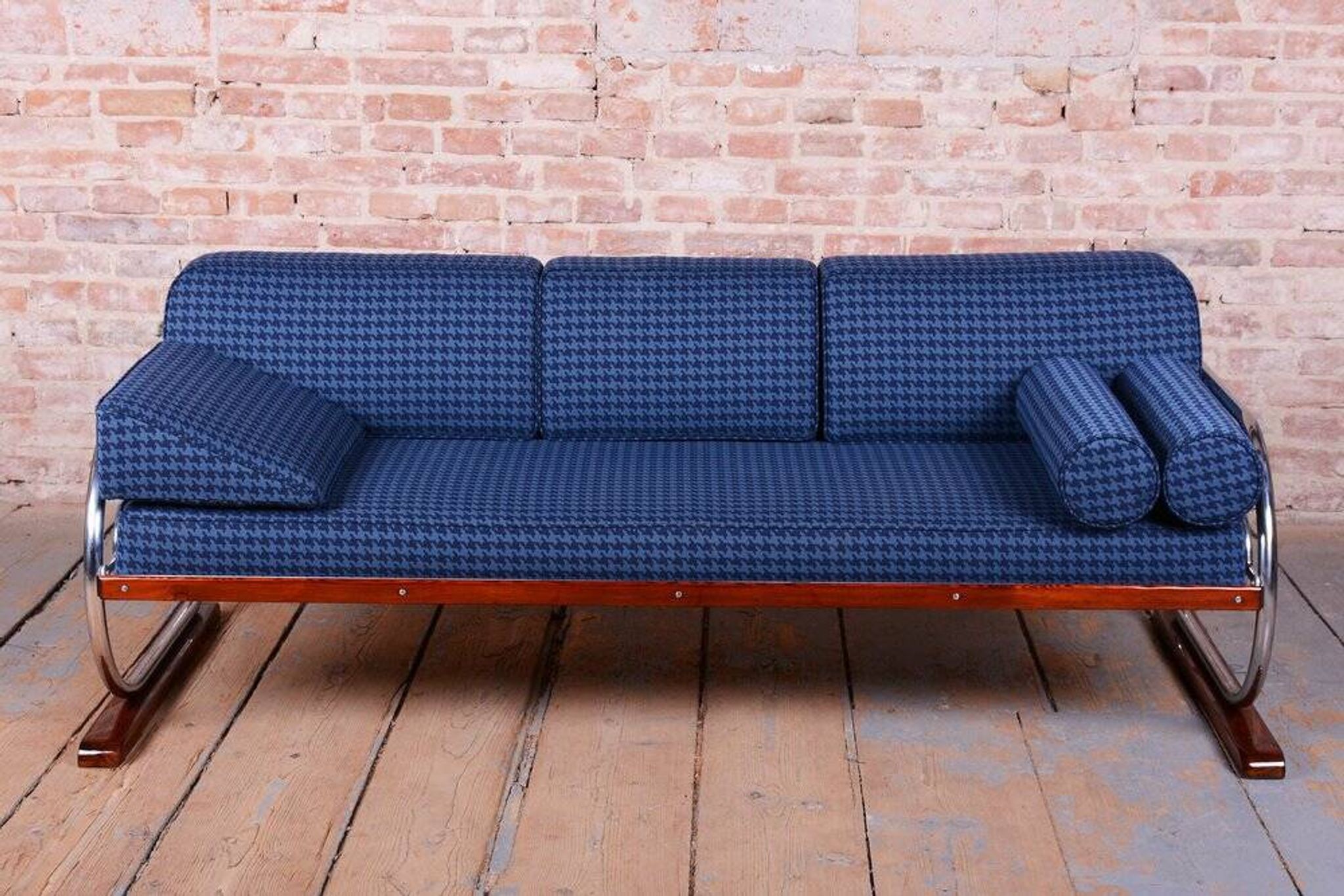Czech Bauhaus Chrome and Beech Sofa attributed to Robert Slezak, 1930s