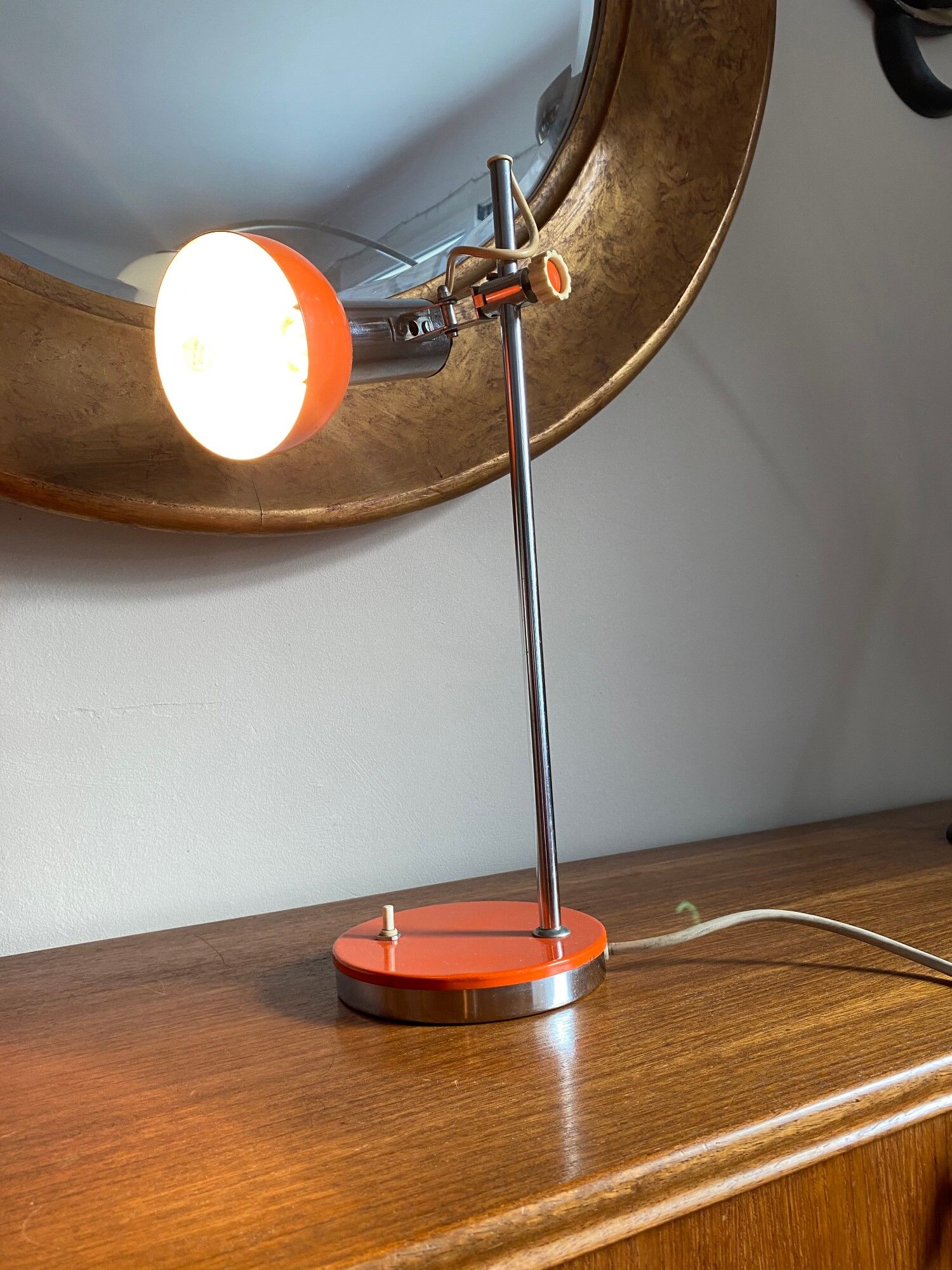 Desk lamp in orange and chrome lacquered metal