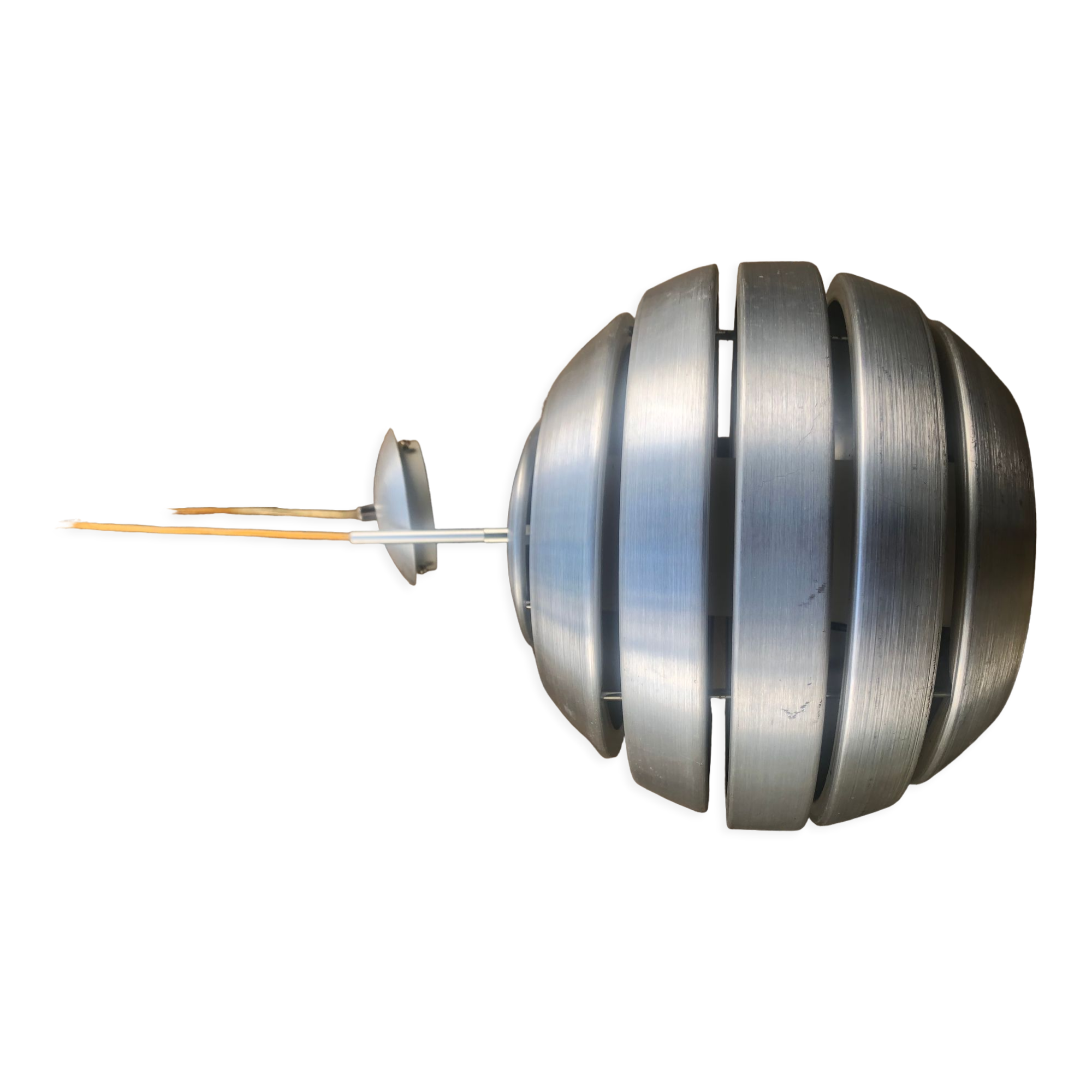 Polished steel pendant lamp with opaline cone 70s