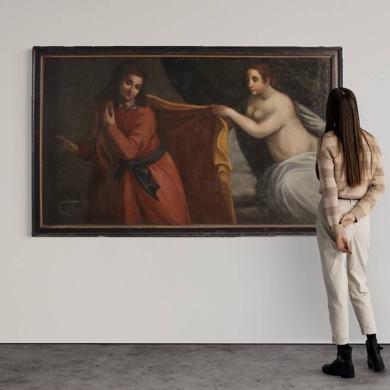 Peinture italienne antique, Joseph et la femme de Potiphar, du 17ème siècle