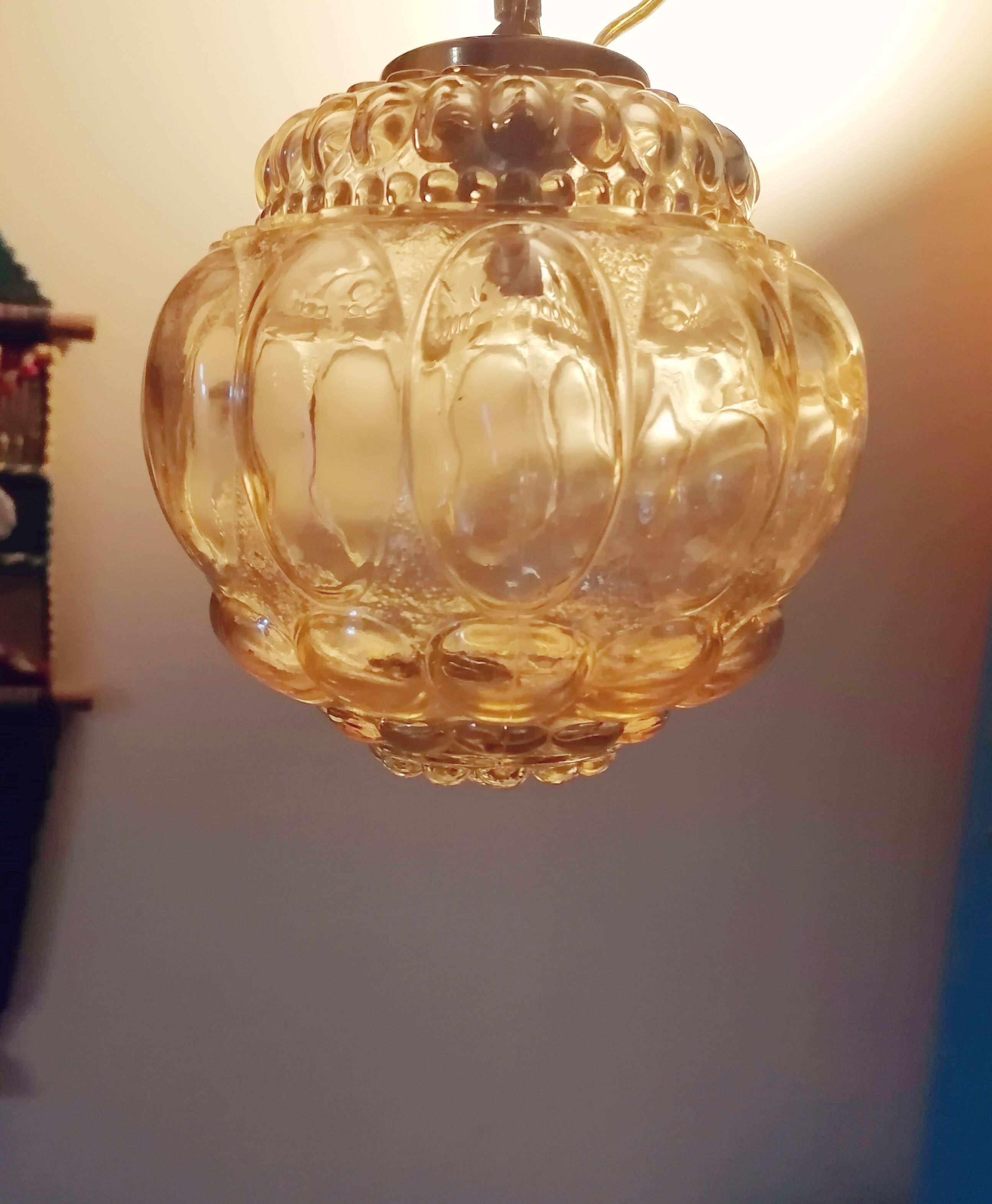 Suspension globe amber glass vintage bubbles 60s / vintage ceiling light / glass empoli