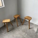 Set of 3 oak tripod stools