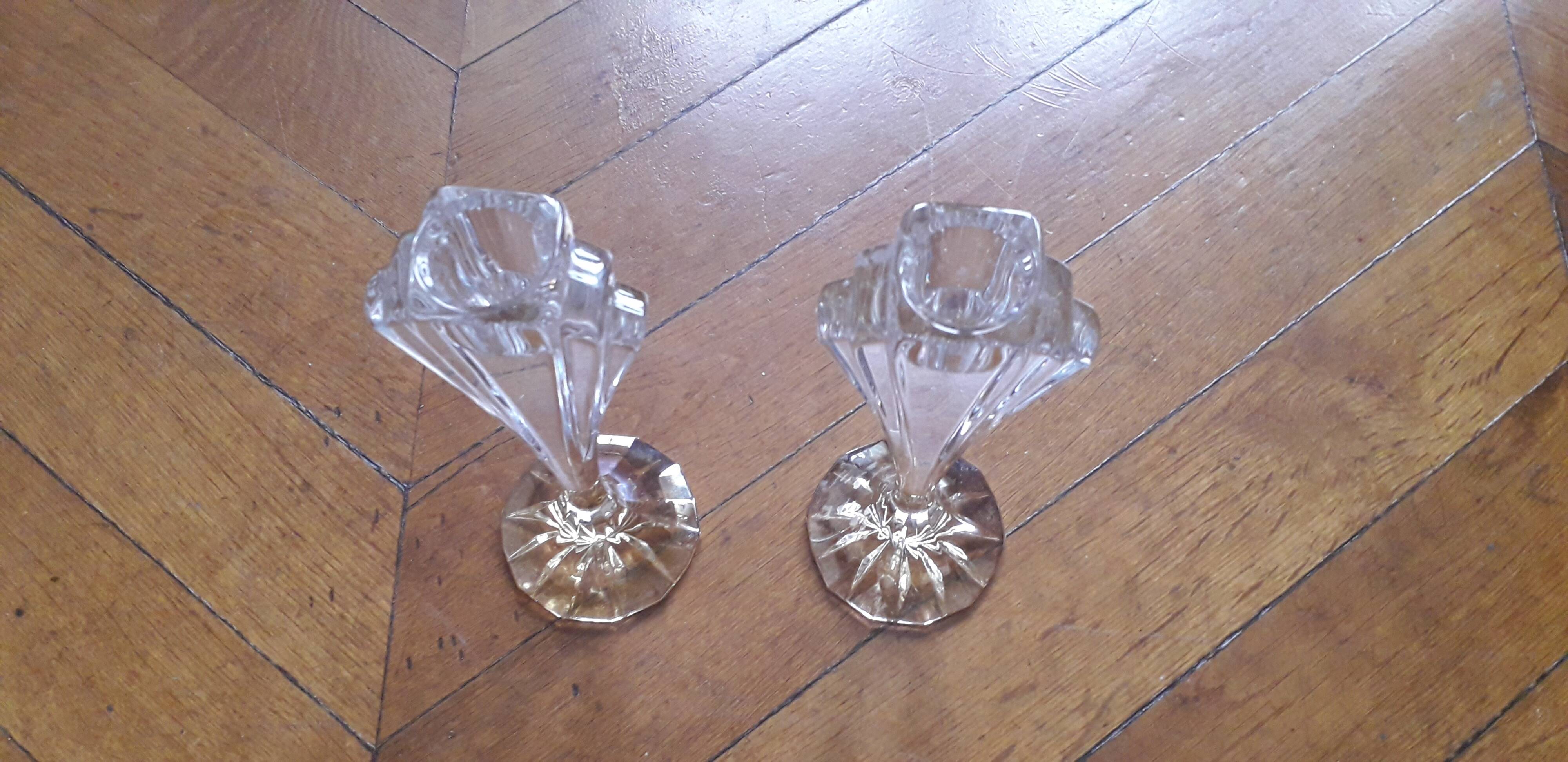1 set of 2 vintage crystal candle holders