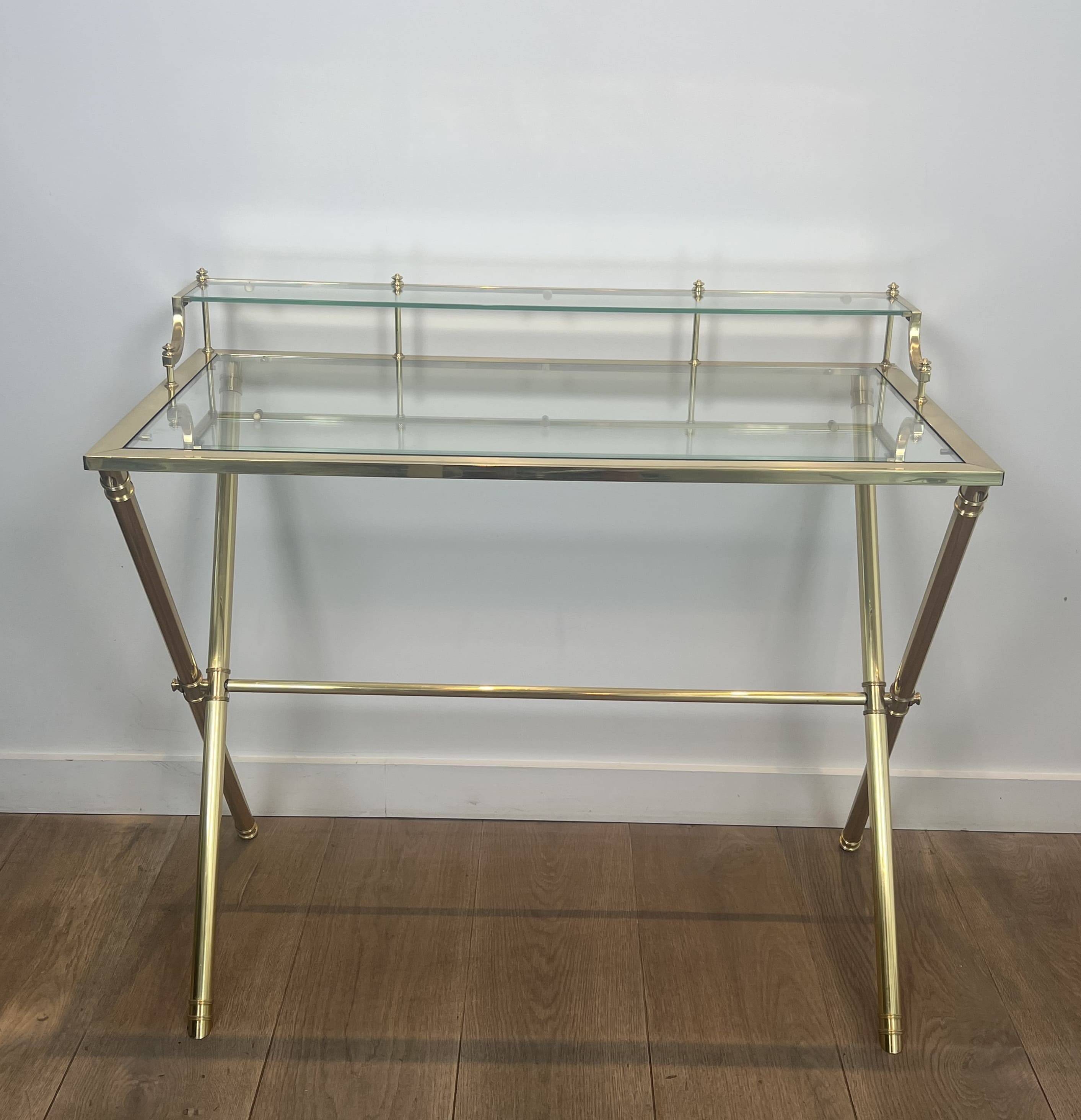 Neoclassical Gradine Desk in Brass and Glass, Attributed to the Mai