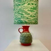 Wireless Jasba table lamp - West German pottery with fish decor | 41 cm