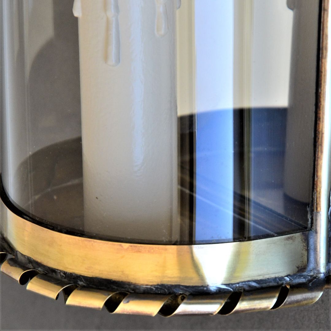 vintage mirror wall lamp, domed glass and golden brass