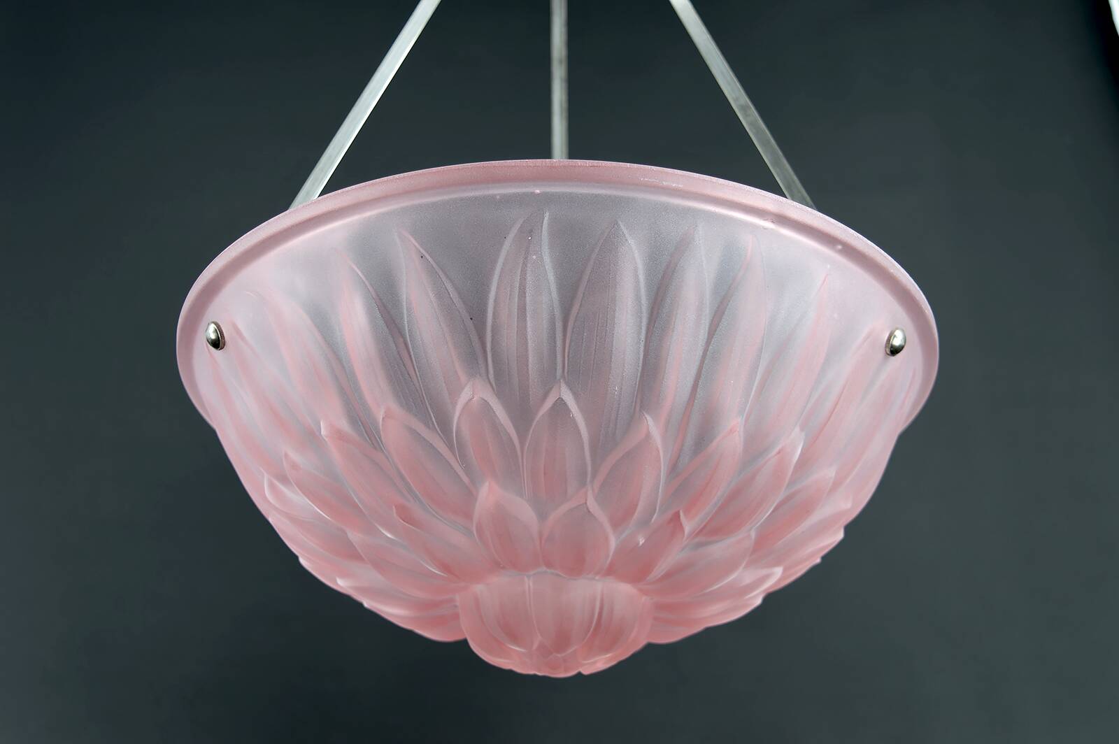 Basin, Molded Pressed Glass with Floral Motif, Silver-Plated Bronze Mount, 1930