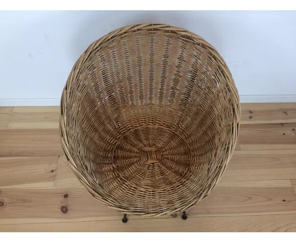 Rattan and wicker basket armchair, 50s-60s